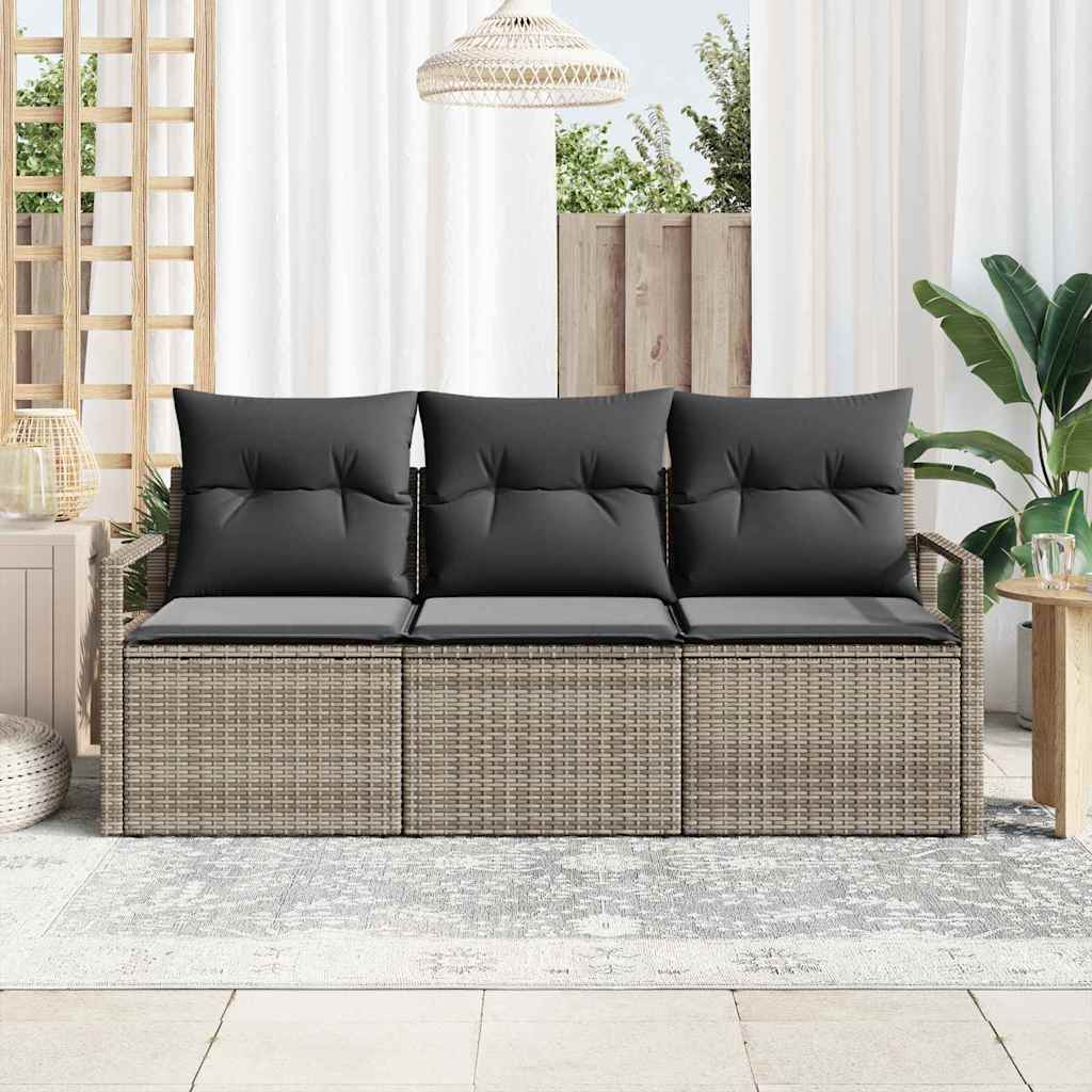 Havesofa Sæt med pude med opbevaring 3 pcs Grå polyrattan