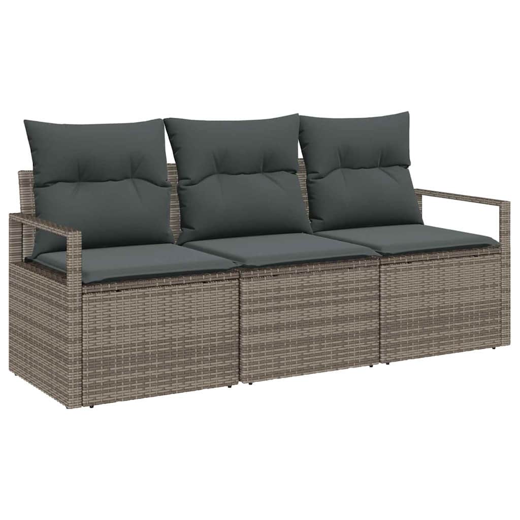 Havesofa Sæt med pude med opbevaring 3 pcs Grå polyrattan