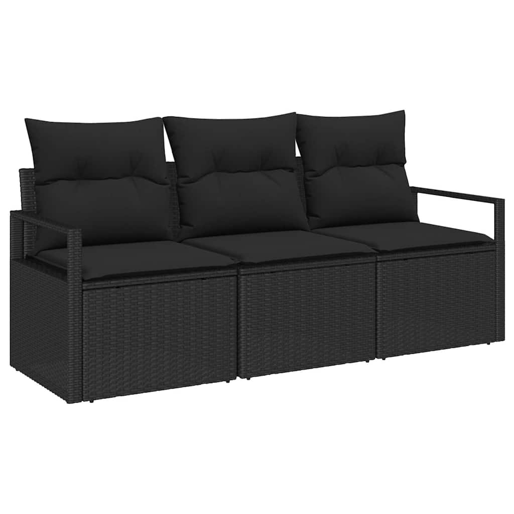 Havesofa Sæt med pude med opbevaring 3 pcs Sort polyrattan