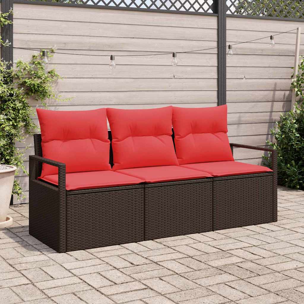 Havesofa Sæt med pude 3 pcs Brun og Rød polyrattan