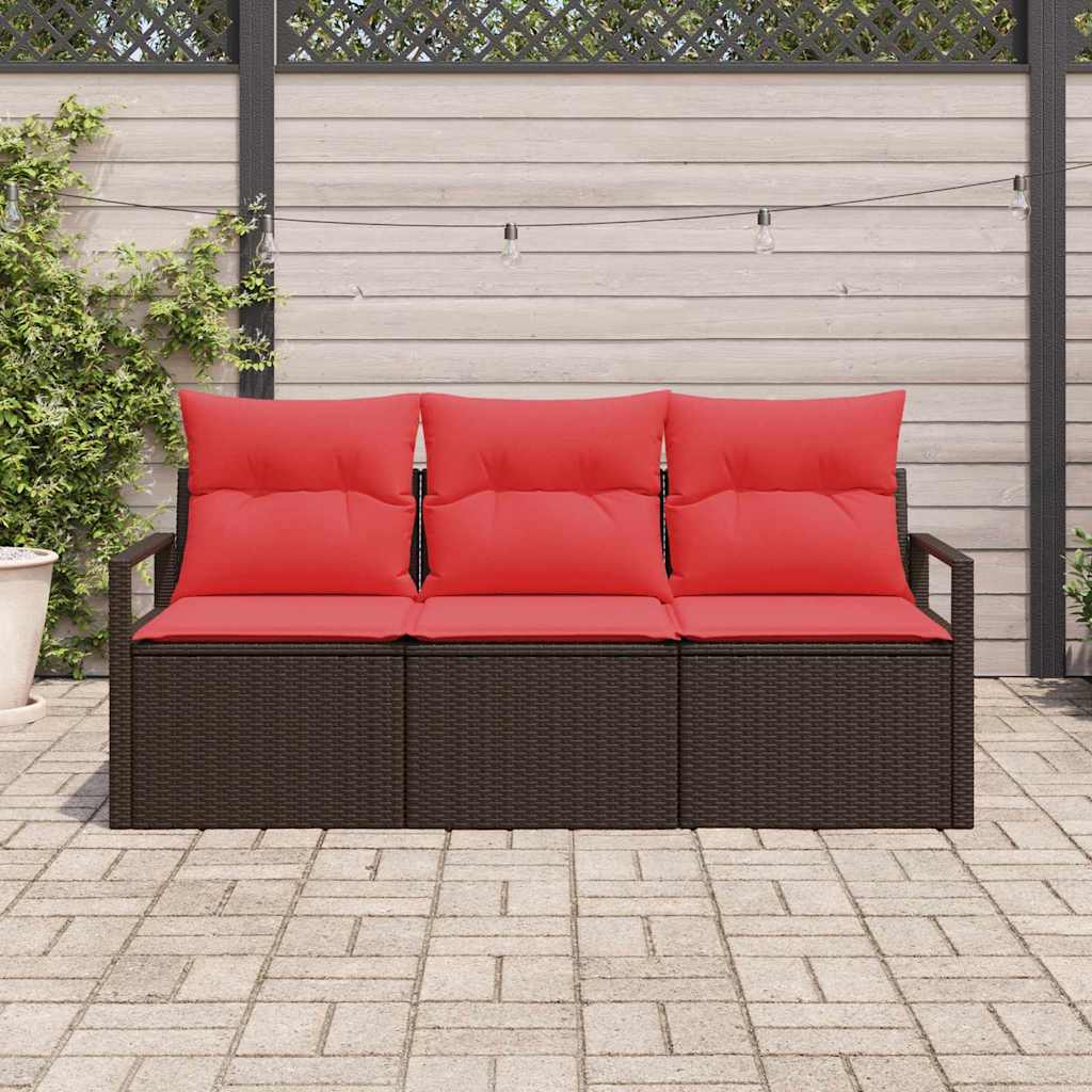 Havesofa Sæt med pude 3 pcs Brun og Rød polyrattan