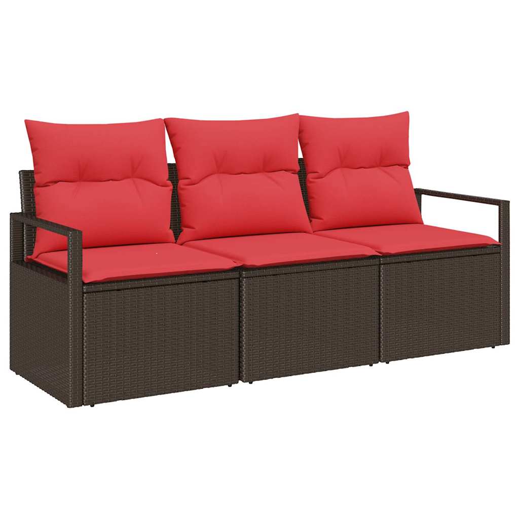 Havesofa Sæt med pude 3 pcs Brun og Rød polyrattan