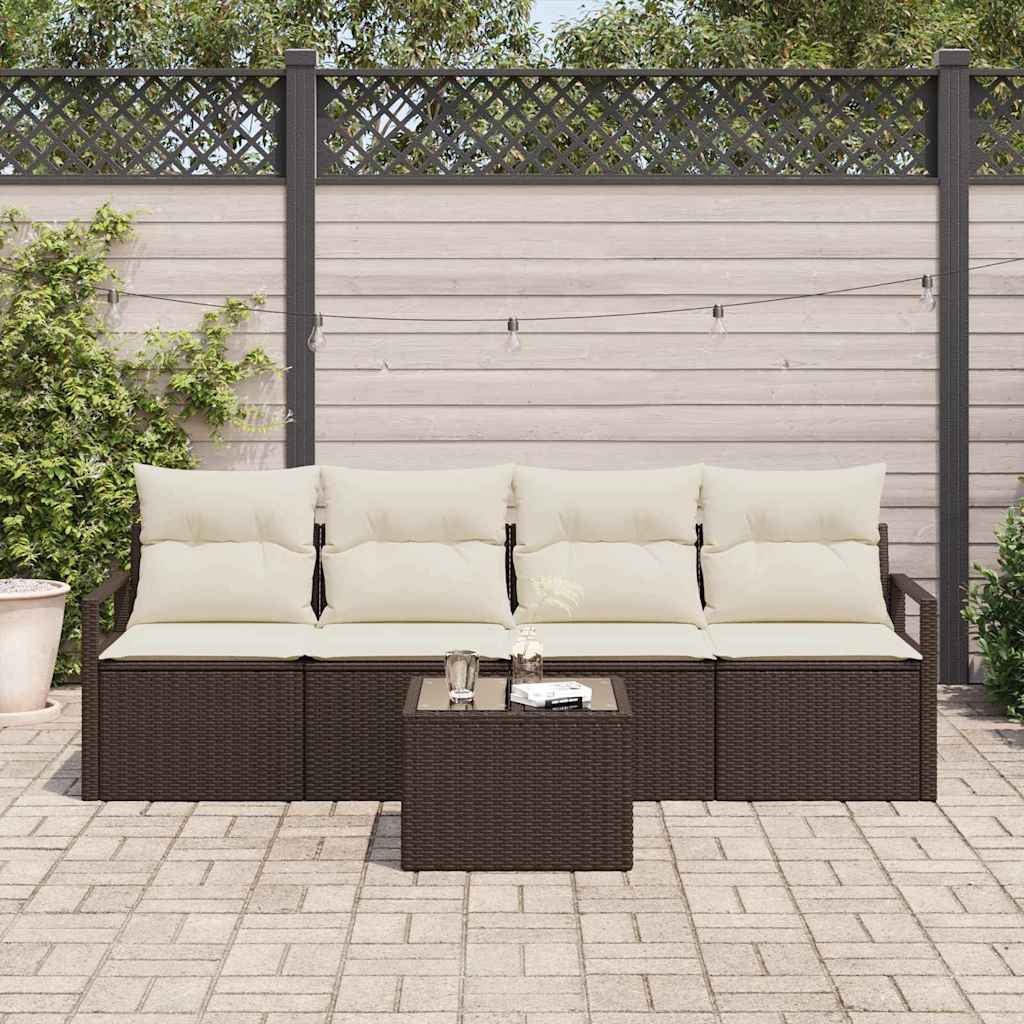 Sofa Sæt med pude med opbevaring 5 pcs Brun og Creme polyrattan