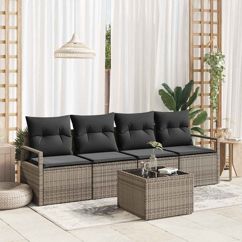 Sofa Sæt med pude med opbevaring 5 pcs Grå polyrattan