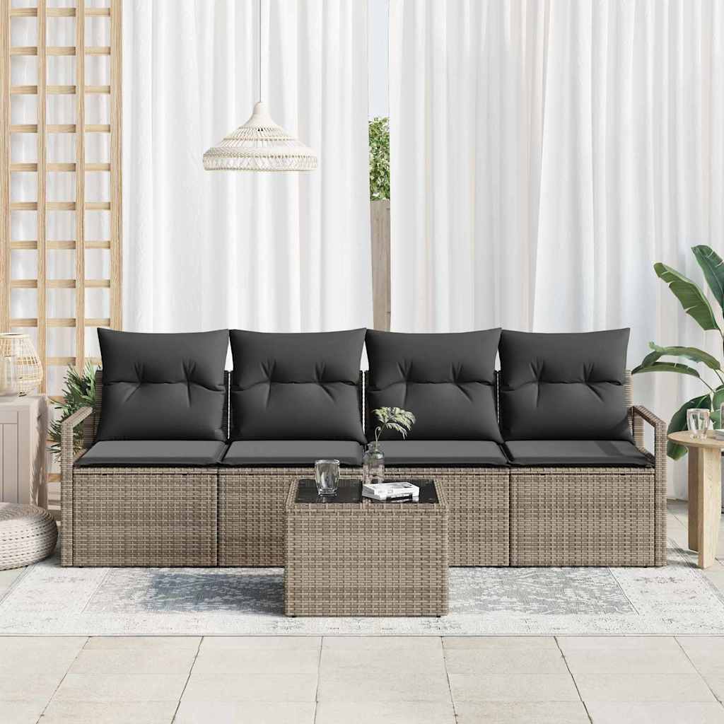 Sofa Sæt med pude med opbevaring 5 pcs Grå polyrattan