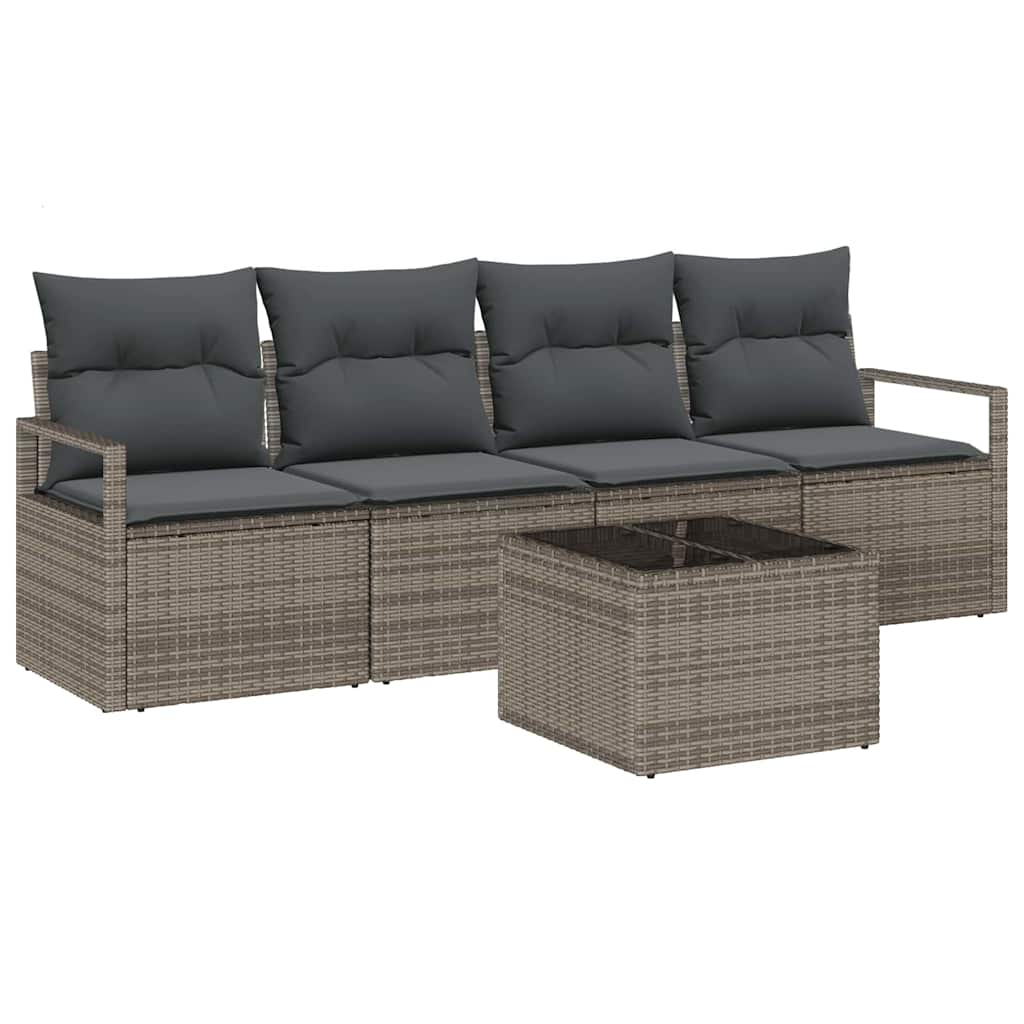 Sofa Sæt med pude med opbevaring 5 pcs Grå polyrattan
