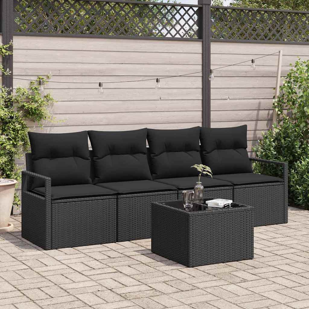 Sofa Sæt med pude med opbevaring 5 pcs Sort polyrattan