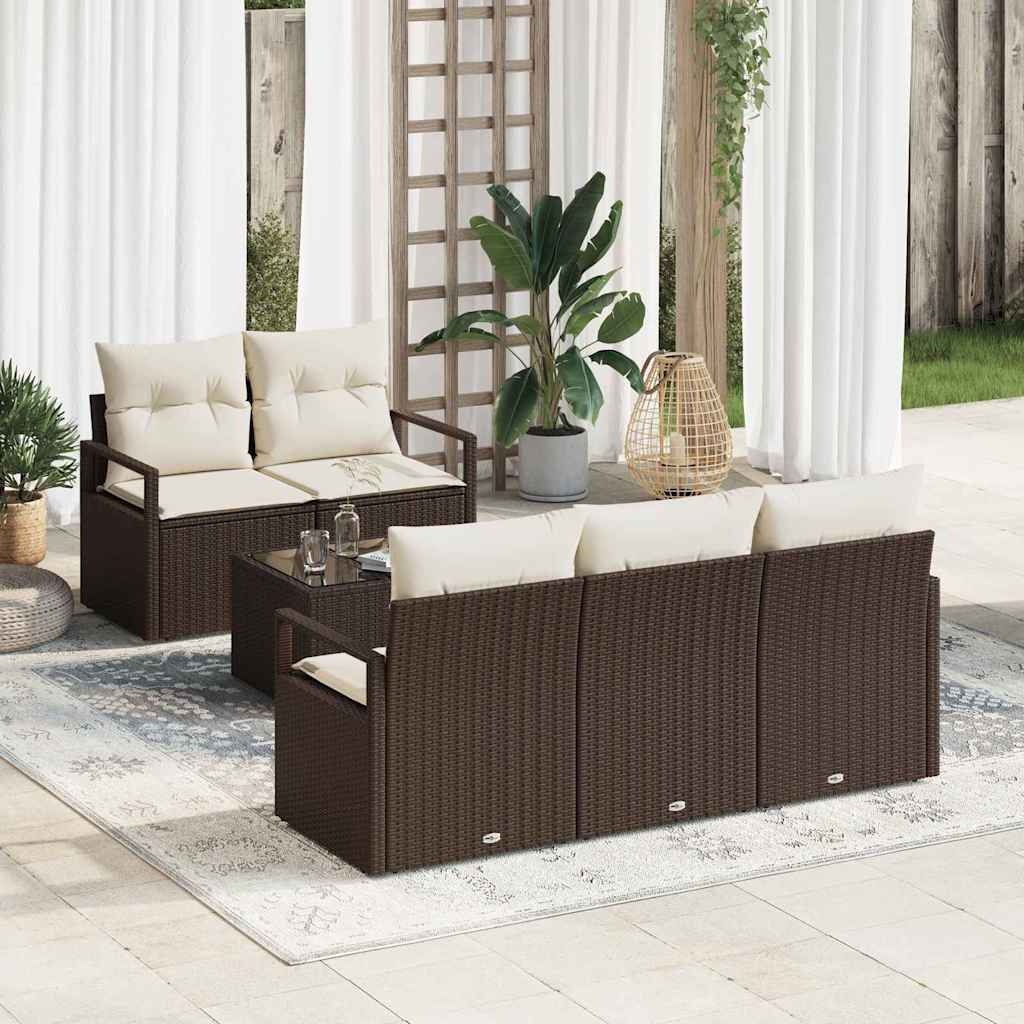 Havesofa Sæt med pude 6 pcs Brun og Creme polyrattan