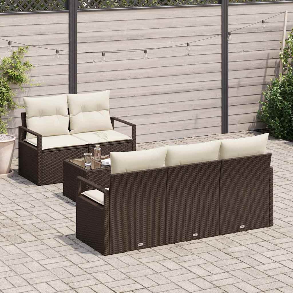 Havesofa Sæt med pude 6 pcs Brun og Creme polyrattan
