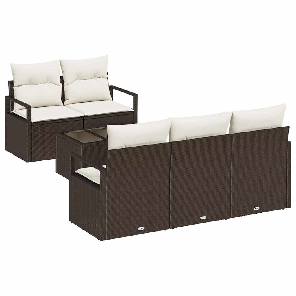 Havesofa Sæt med pude 6 pcs Brun og Creme polyrattan