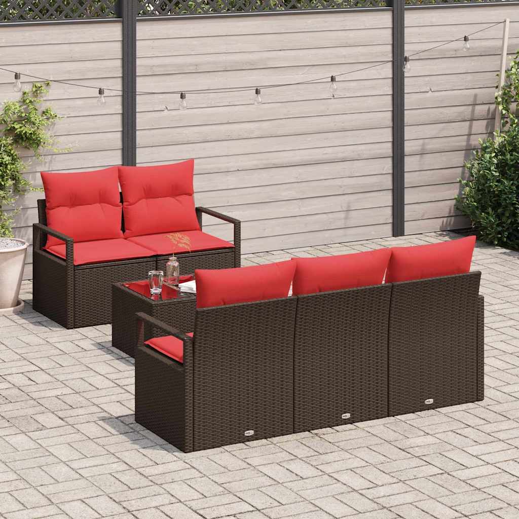 Havesofa Sæt med pude 6 pcs Beige og Rød polyrattan