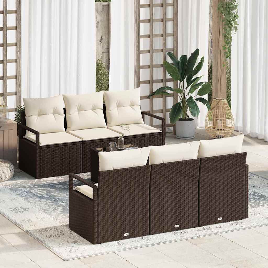 Havesofa Sæt med pude 7 pcs Brun og Creme polyrattan