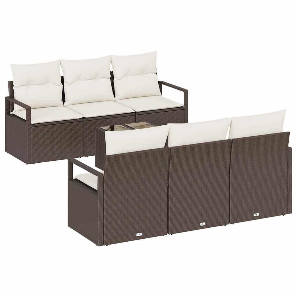 Havesofa Sæt med pude 7 pcs Brun og Creme polyrattan