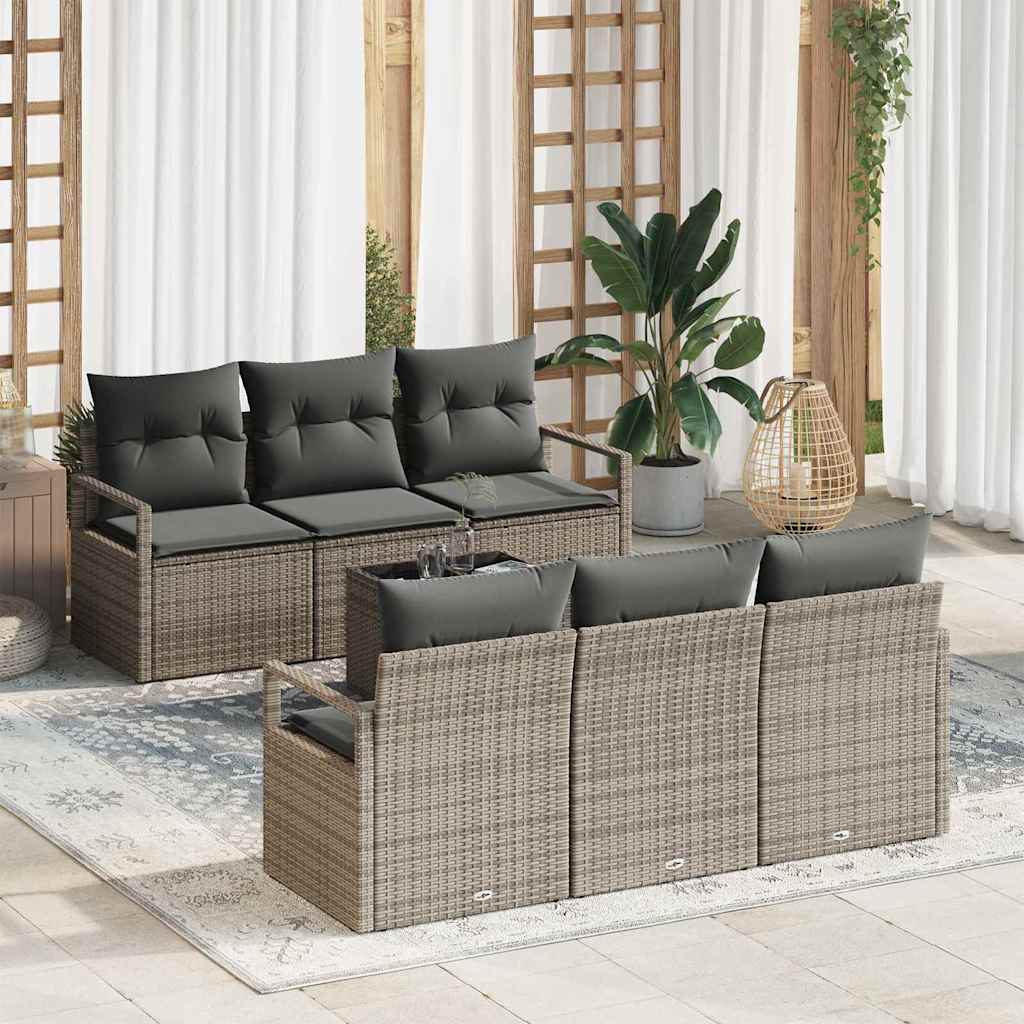 Havesofa Sæt med pude med opbevaring 7 pcs Grå polyrattan