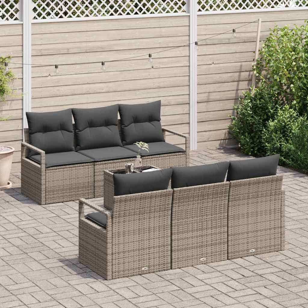 Havesofa Sæt med pude med opbevaring 7 pcs Grå polyrattan
