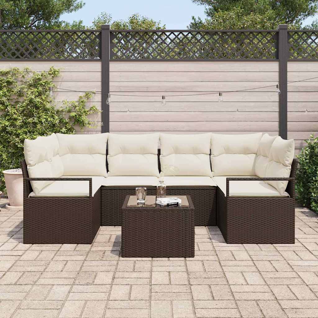 Havesofa Sæt 7 pcs Brun og Creme Polyrattan og stål og glas