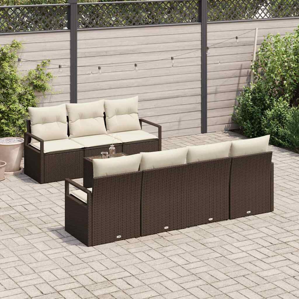 Havesofa Sæt med pude 8 pcs Brun og Creme polyrattan
