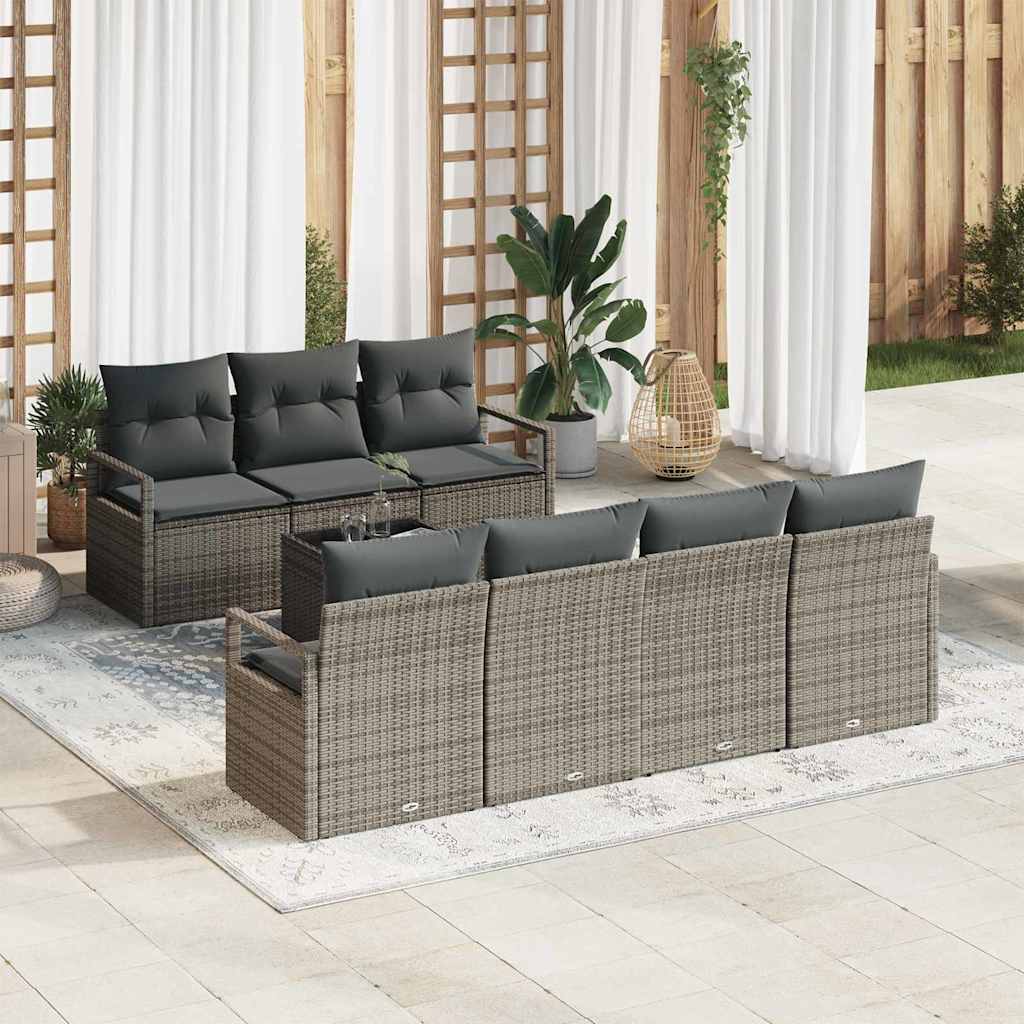 Havesofa Sæt med pude med opbevaring 8 pcs Grå polyrattan