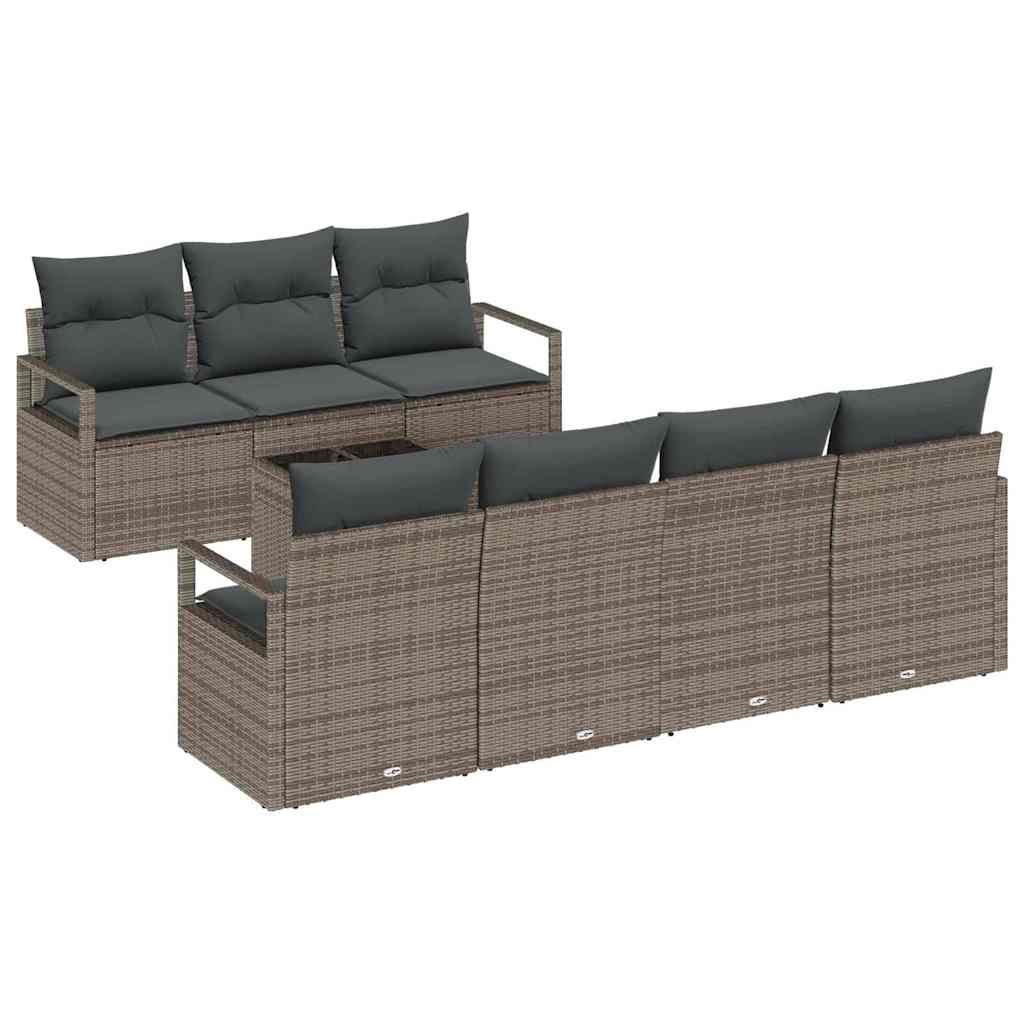 Havesofa Sæt med pude med opbevaring 8 pcs Grå polyrattan