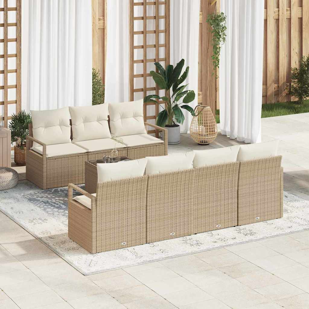 Havesofa Sæt med pude 8 pcs Beige og creme polyrattan