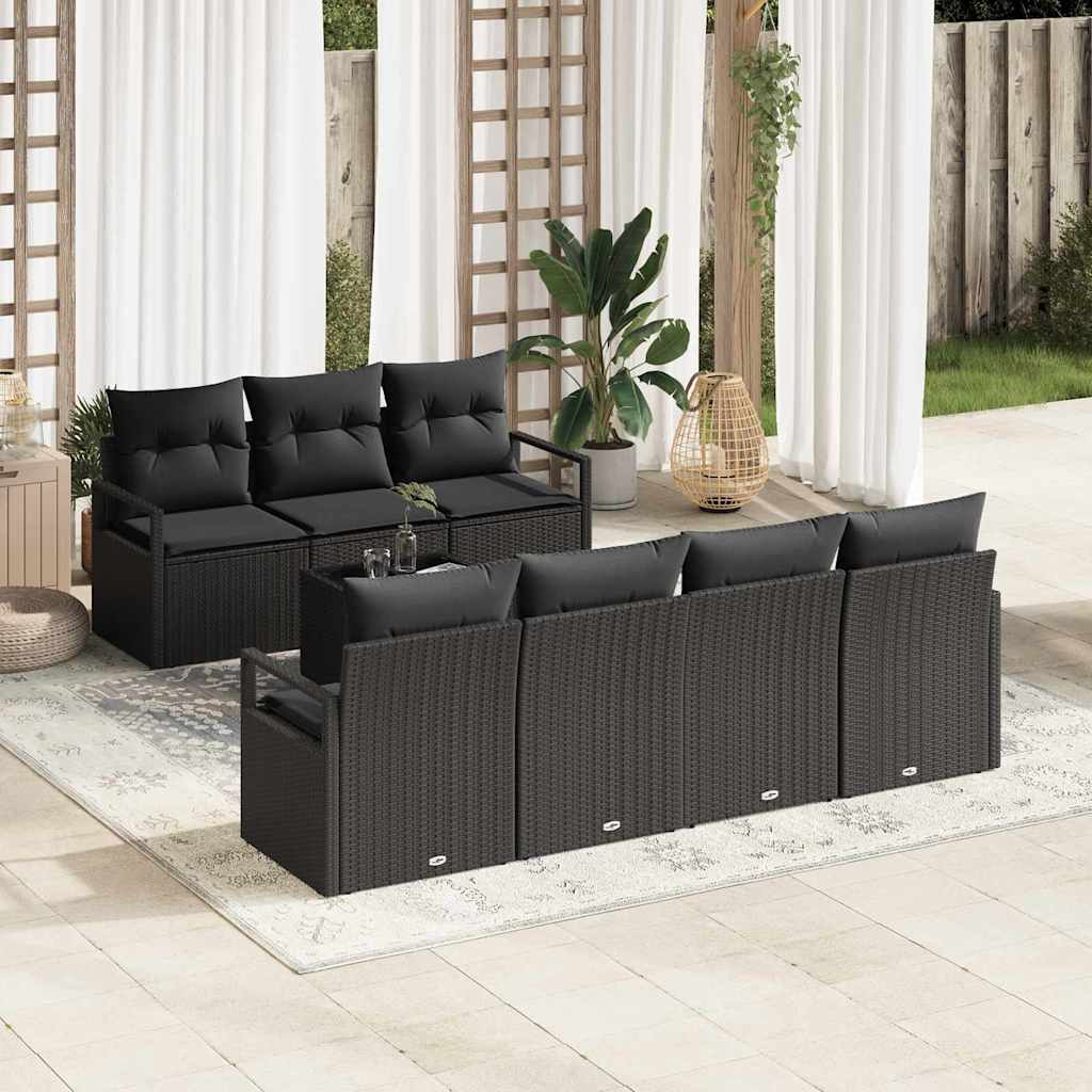 Havesofa Sæt med pude med opbevaring 8 pcs Sort polyrattan
