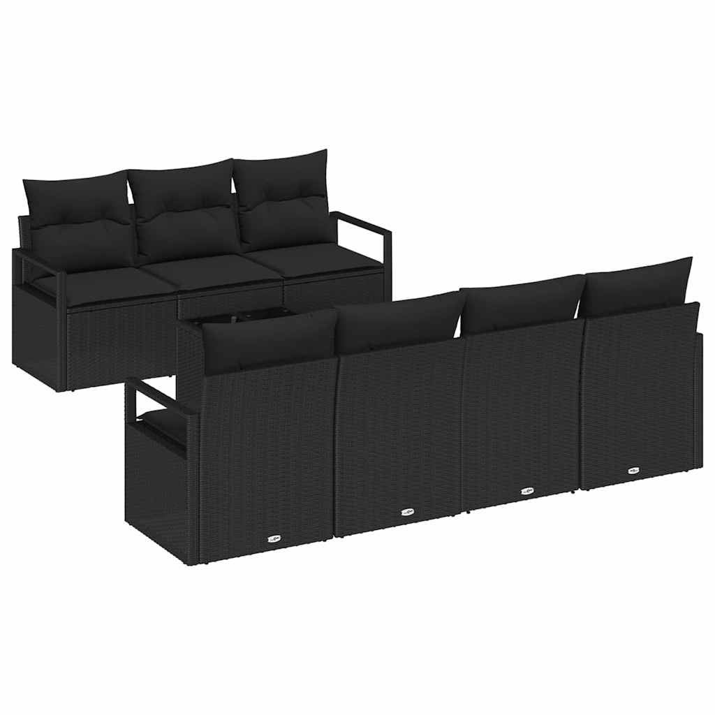Havesofa Sæt med pude med opbevaring 8 pcs Sort polyrattan