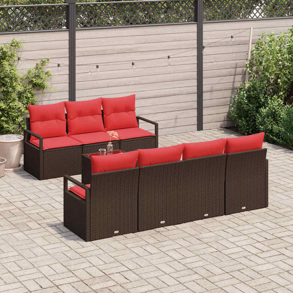 Havesofa Sæt med pude 8 pcs Beige og Rød polyrattan