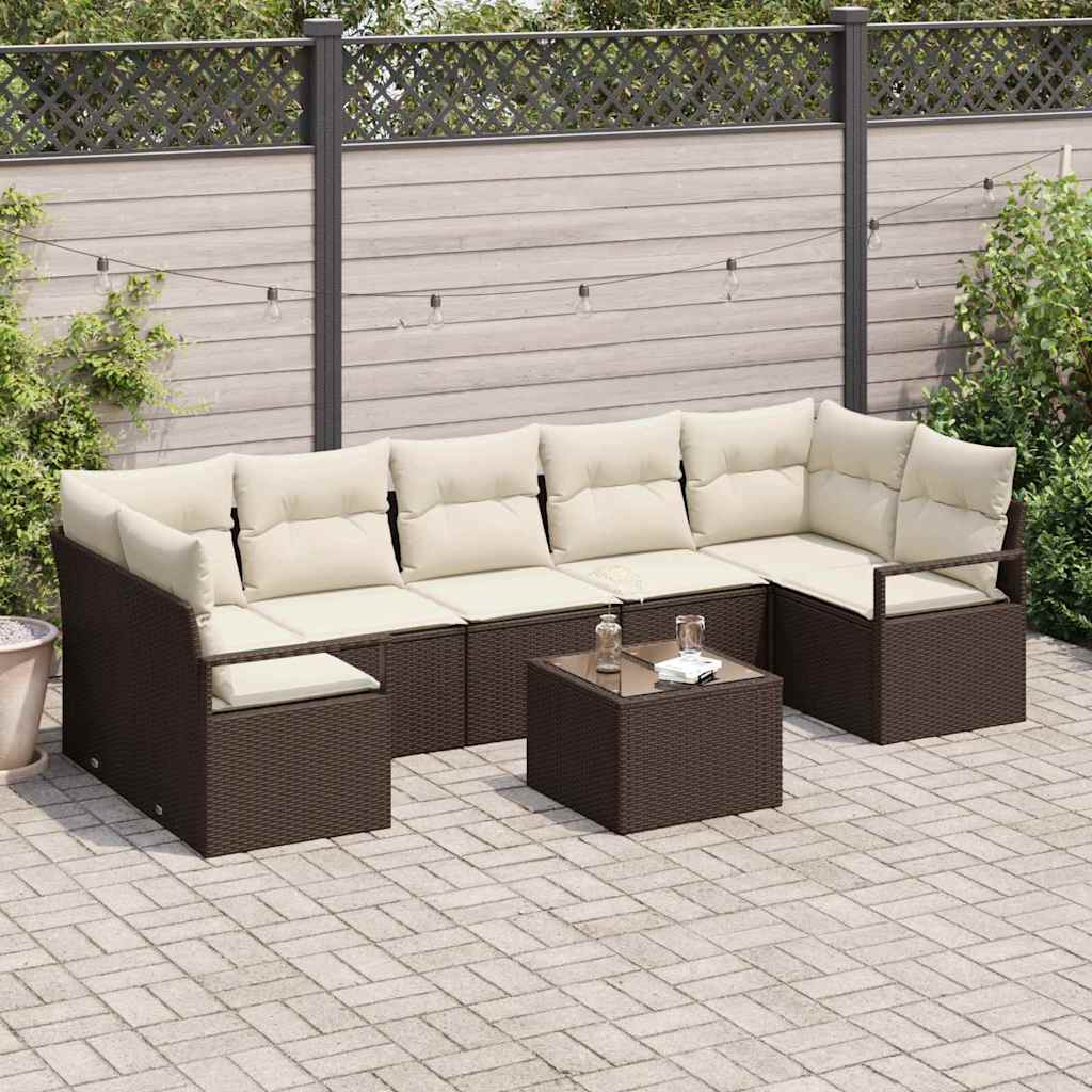 Havesofa Sæt 8 pcs Brun og Creme Polyrattan og stål og glas