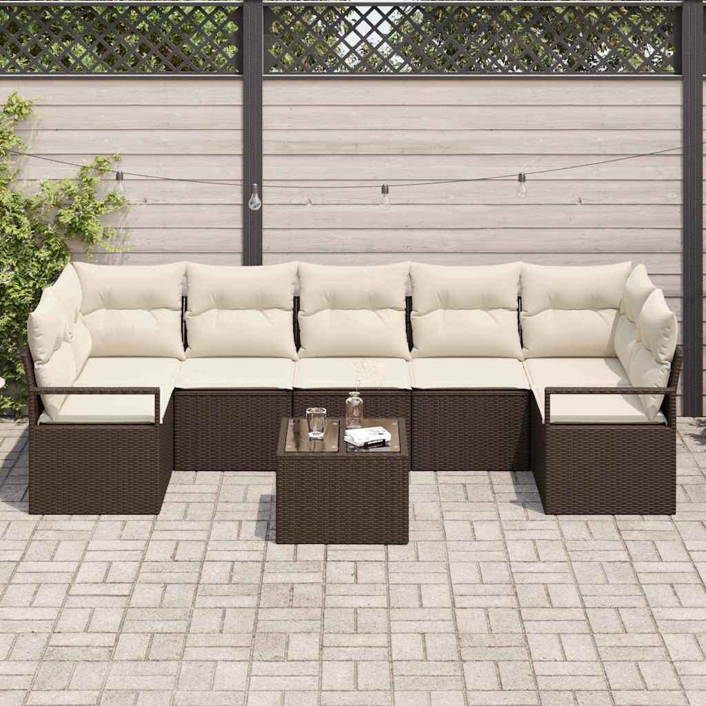 Havesofa Sæt 8 pcs Brun og Creme Polyrattan og stål og glas