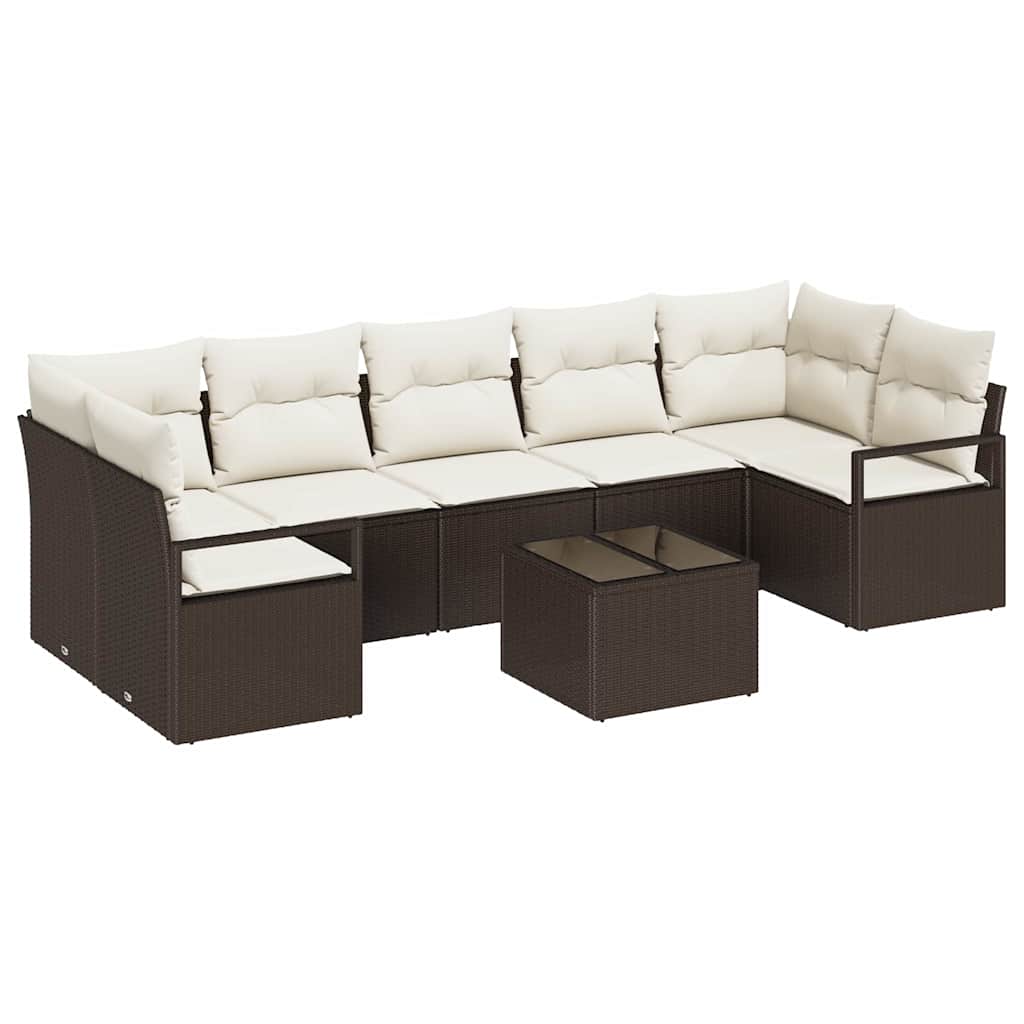 Havesofa Sæt 8 pcs Brun og Creme Polyrattan og stål og glas