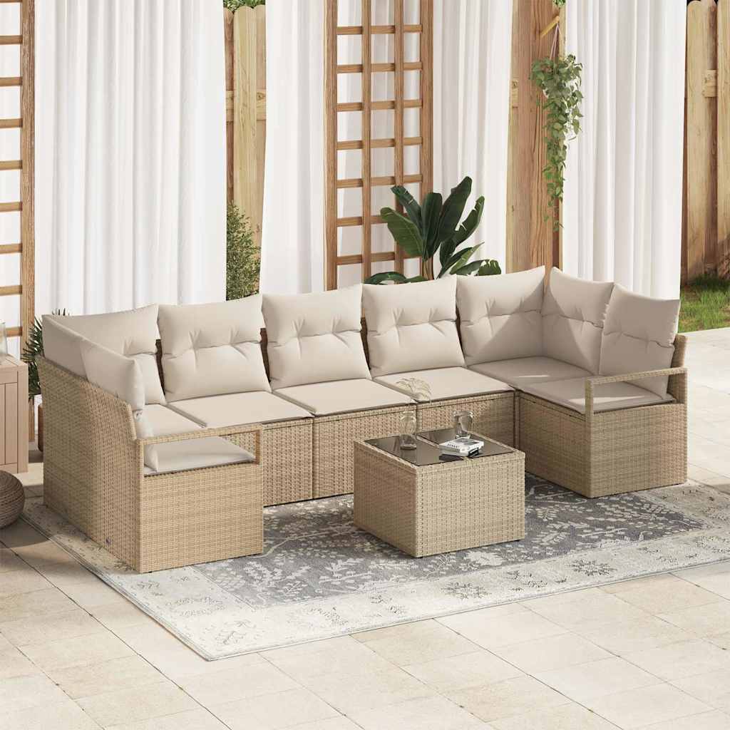 Havesofa Sæt 8 stk. 7-Antal sæder Beige og creme polyrattan
