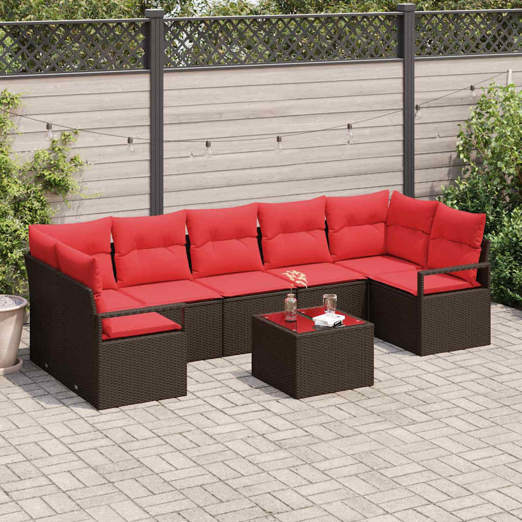Havesofa Sæt med pude 8 pcs Beige og Rød polyrattan