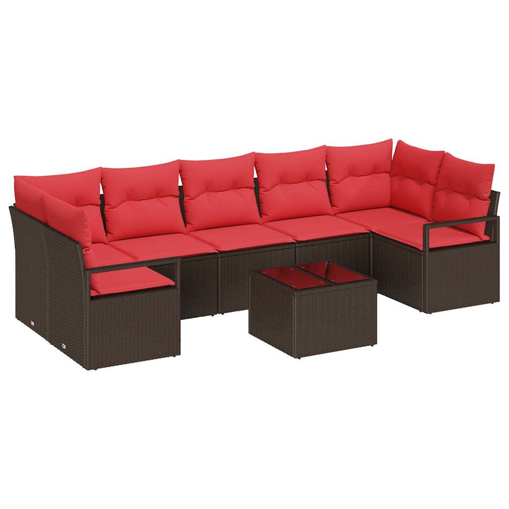 Havesofa Sæt med pude 8 pcs Beige og Rød polyrattan