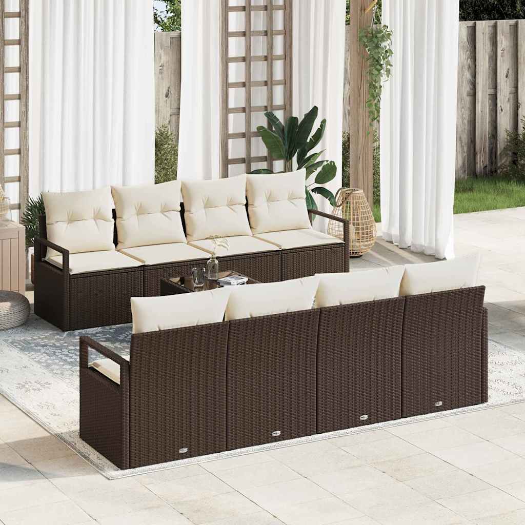 Havesofa Sæt med pude 9 pcs Brun og Creme polyrattan