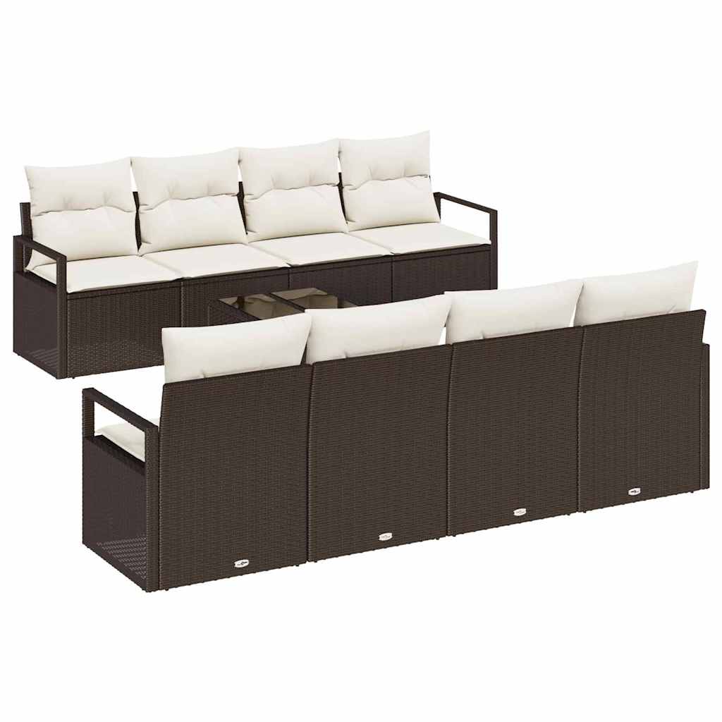 Havesofa Sæt med pude 9 pcs Brun og Creme polyrattan