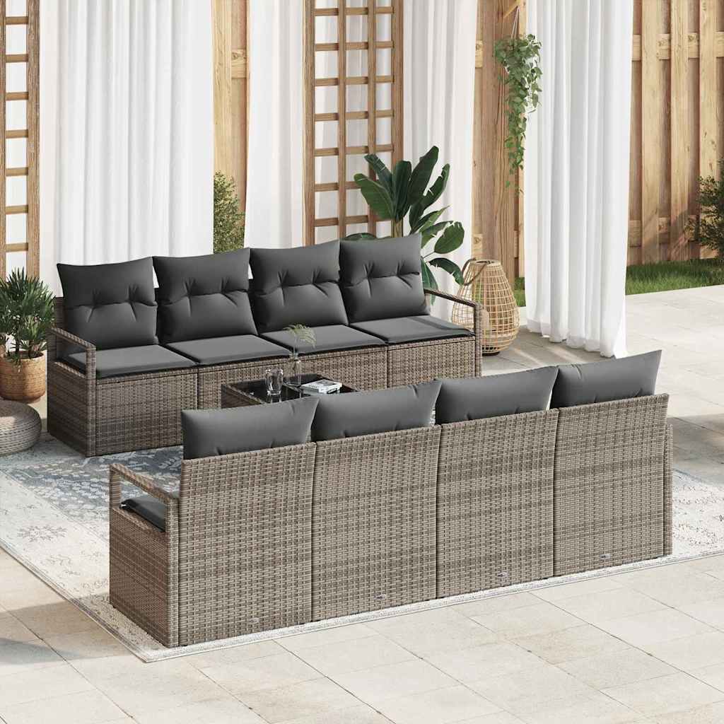 Havesofa Sæt med pude med opbevaring 9 pcs Grå polyrattan