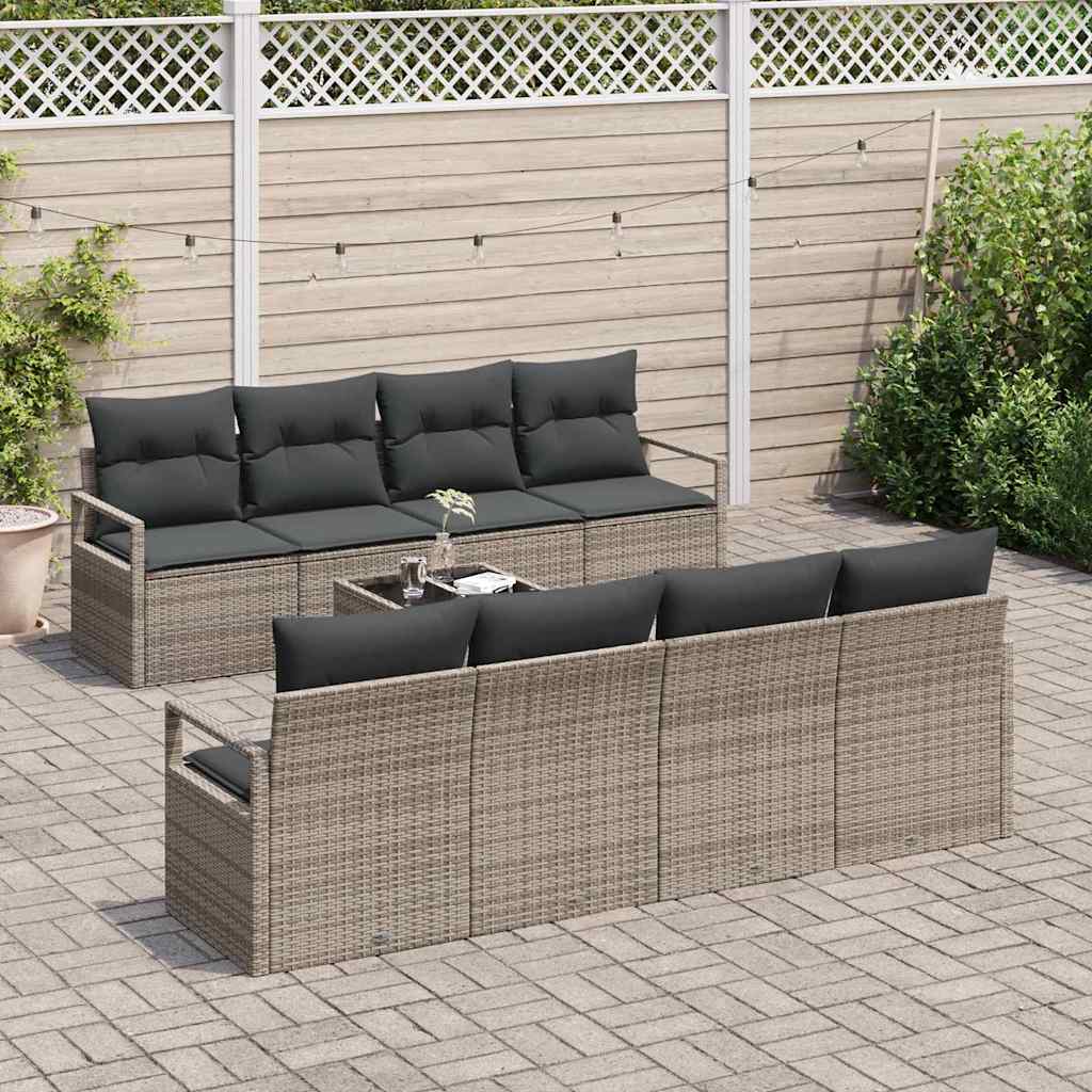 Havesofa Sæt med pude med opbevaring 9 pcs Grå polyrattan