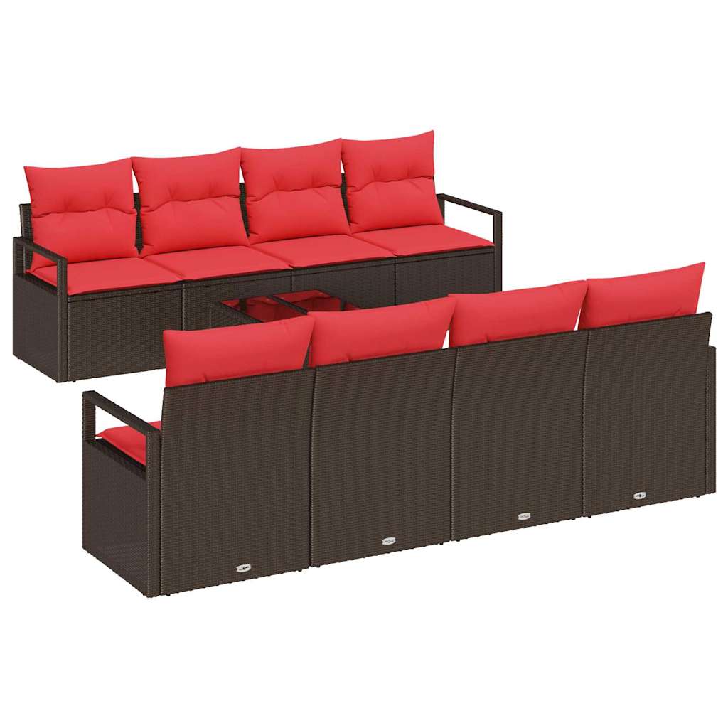 Sofa Sæt med pude med opbevaring 9 pcs Beige og Rød polyrattan