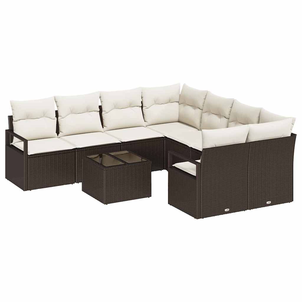 Sofa Sæt 9 stk. 8-Antal sæder Brun og Creme polyrattan