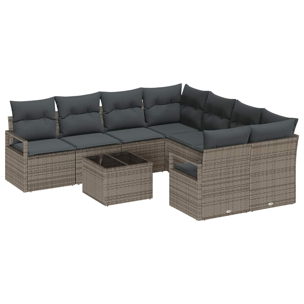 Sofa Sæt med pude med opbevaring 9 pcs Grå polyrattan