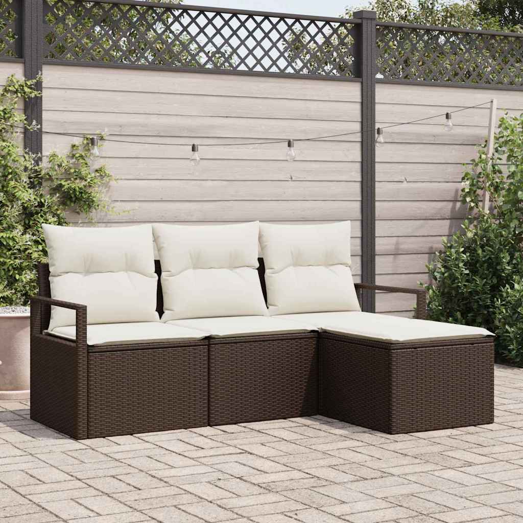 Sofa Sæt med pude med opbevaring 4 pcs Brun og Creme polyrattan