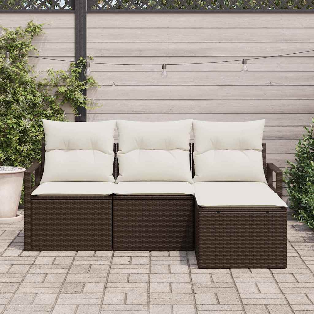 Sofa Sæt med pude med opbevaring 4 pcs Brun og Creme polyrattan
