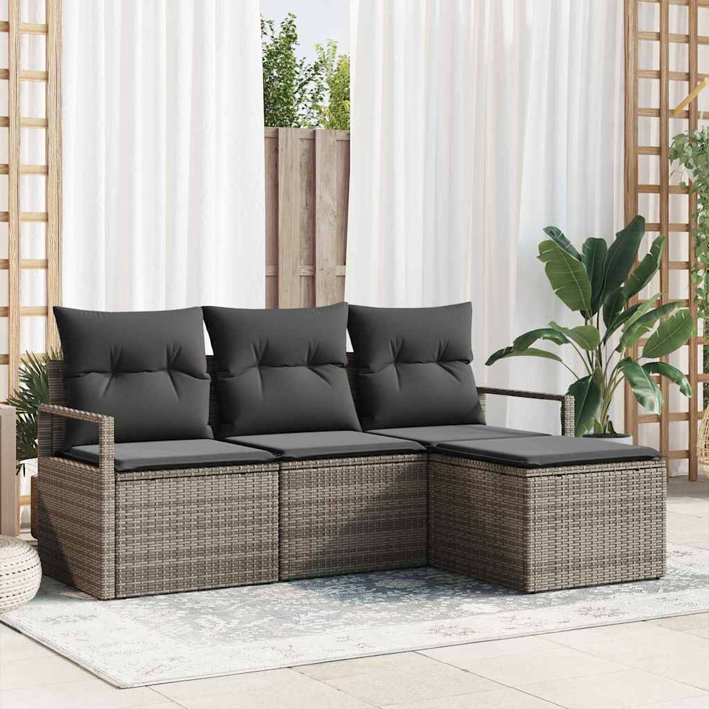 Sofa Sæt med pude med opbevaring 4 pcs Grå polyrattan