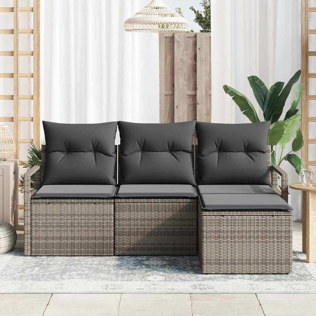 Sofa Sæt med pude med opbevaring 4 pcs Grå polyrattan