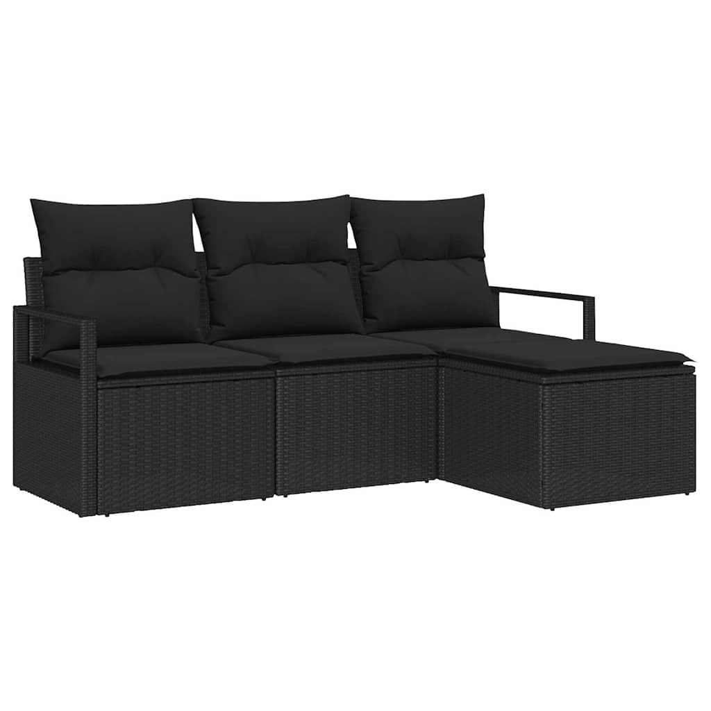 Sofa Sæt med pude med opbevaring 4 pcs Sort polyrattan