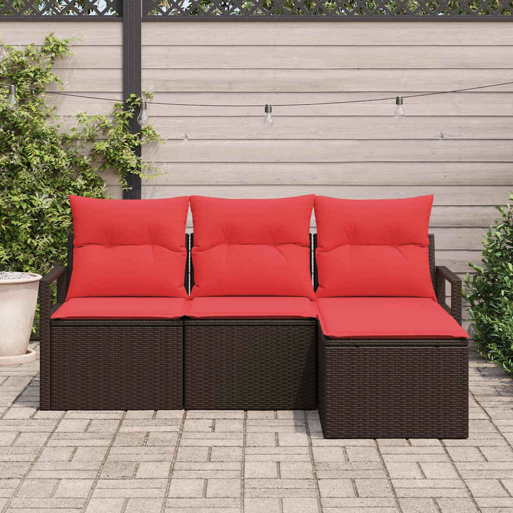 Sofa Sæt med pude med opbevaring 4 pcs Brun og Rød polyrattan