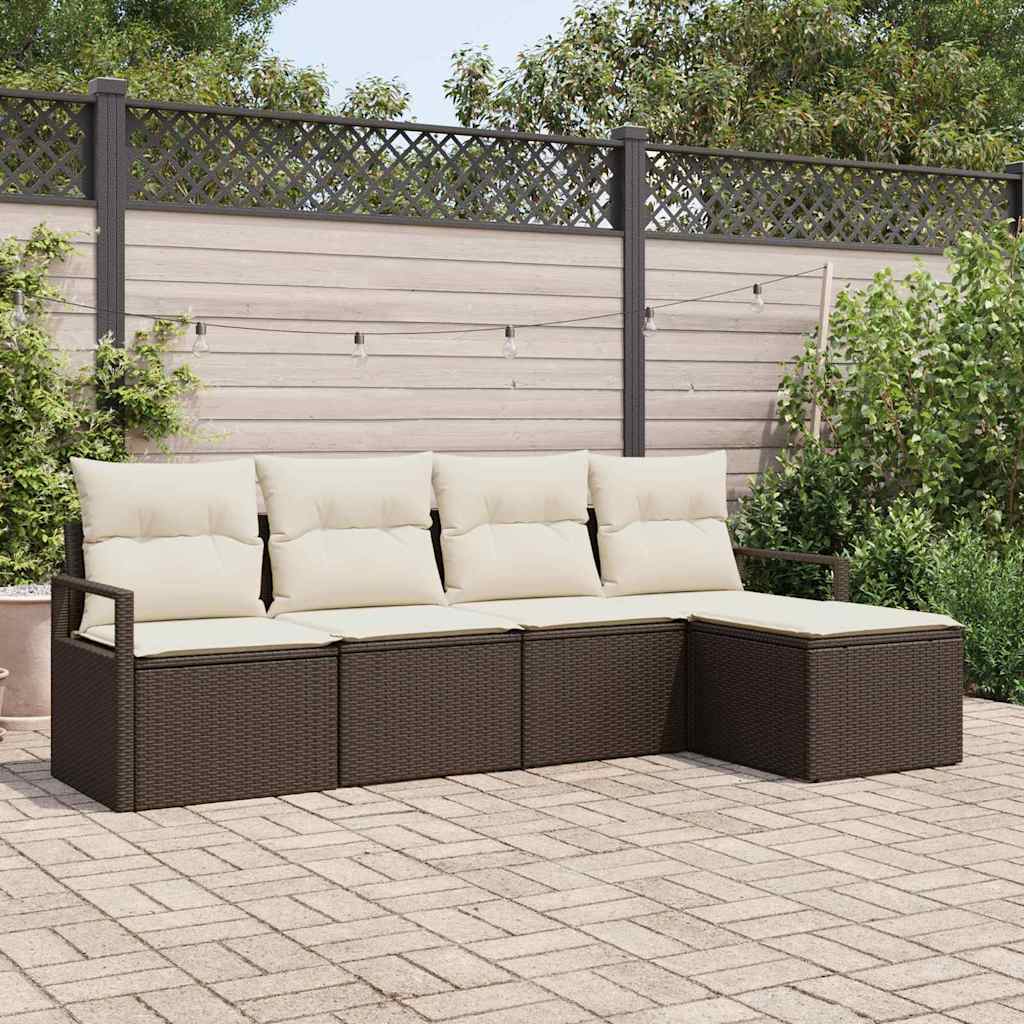 Sofa Sæt med pude med opbevaring 5 pcs Brun og Creme polyrattan