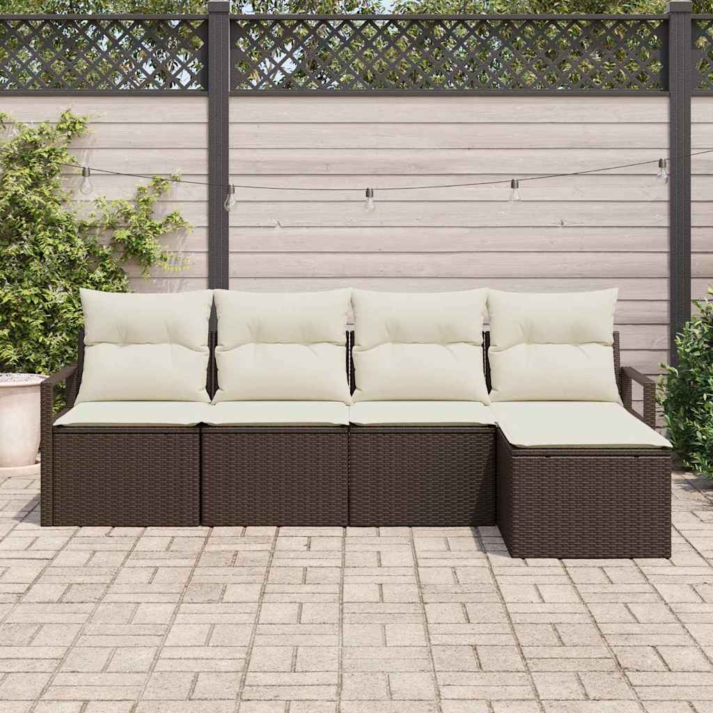 Sofa Sæt med pude med opbevaring 5 pcs Brun og Creme polyrattan