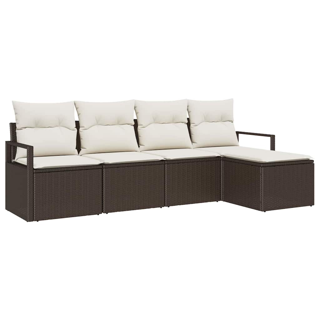 Sofa Sæt med pude med opbevaring 5 pcs Brun og Creme polyrattan