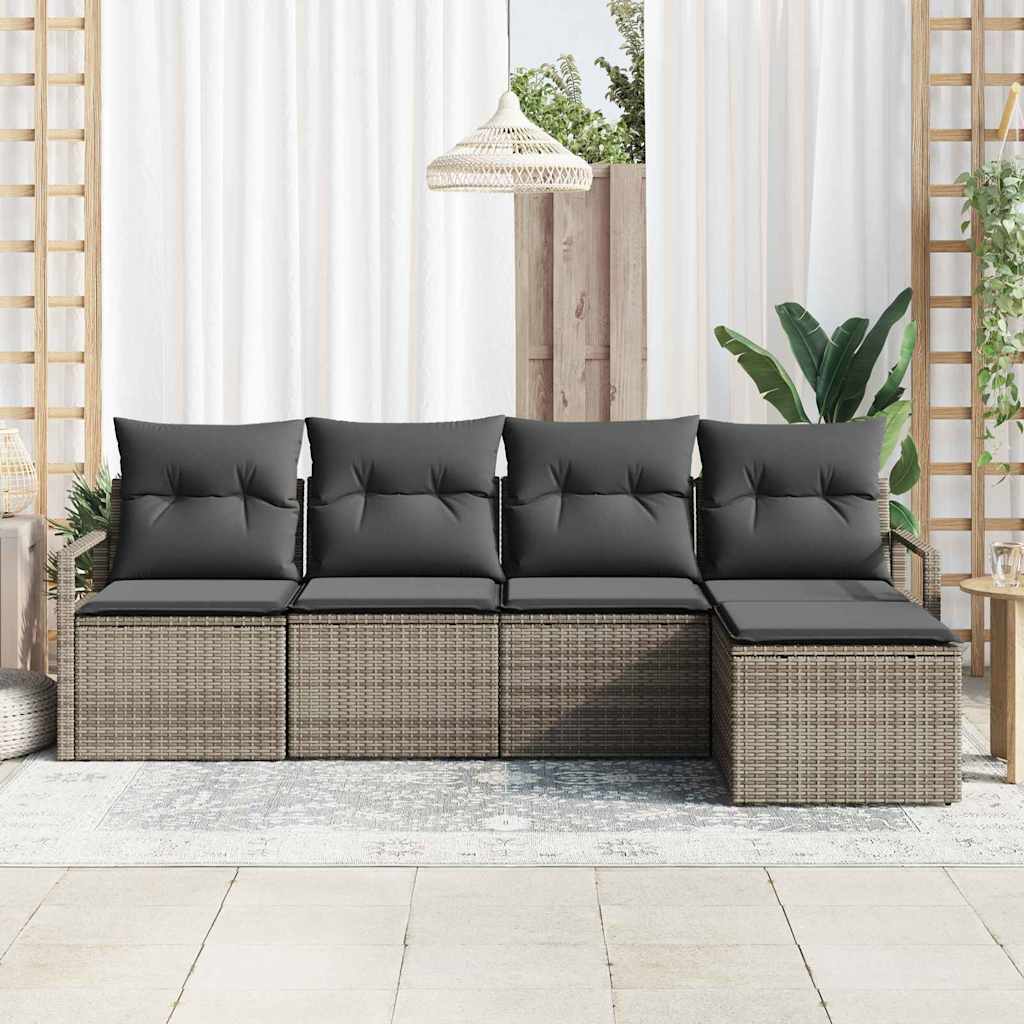 Sofa Sæt med pude med opbevaring 5 pcs Grå polyrattan